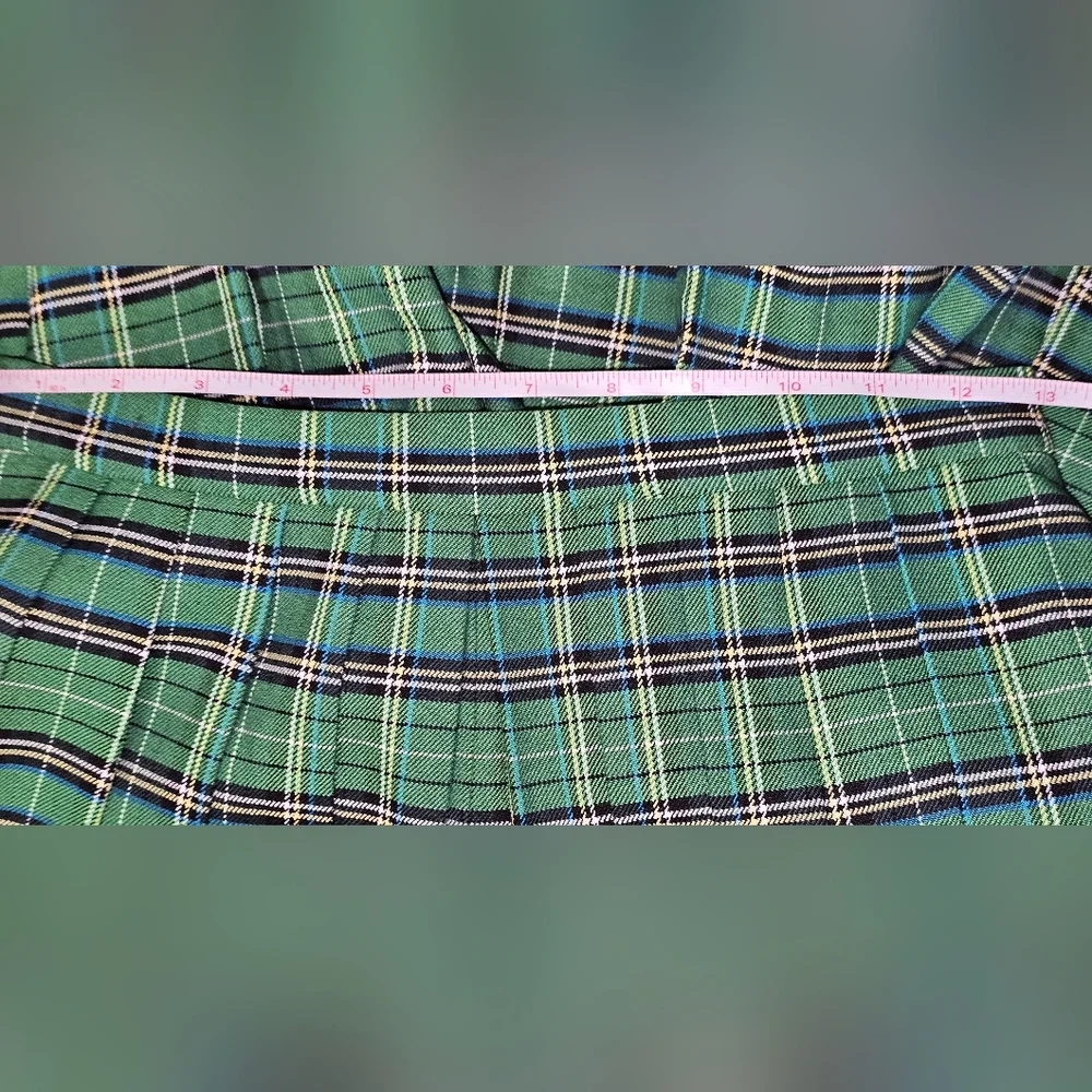 Like New Maje Green Plaid Pleated Invert Skort 26